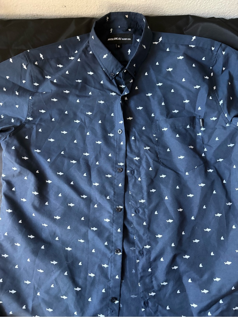Molokai Navy Shark-Print Button-Down Dress Shirt